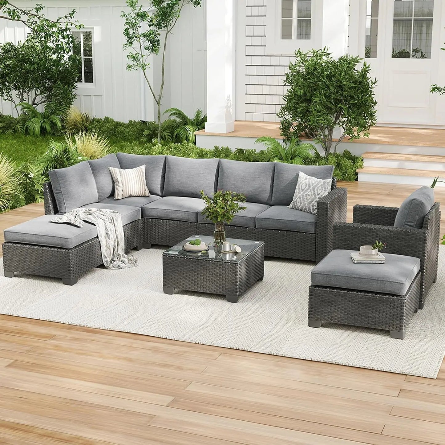 Patio Sectional Sofa Set With Ottoman Outdoor Furniture