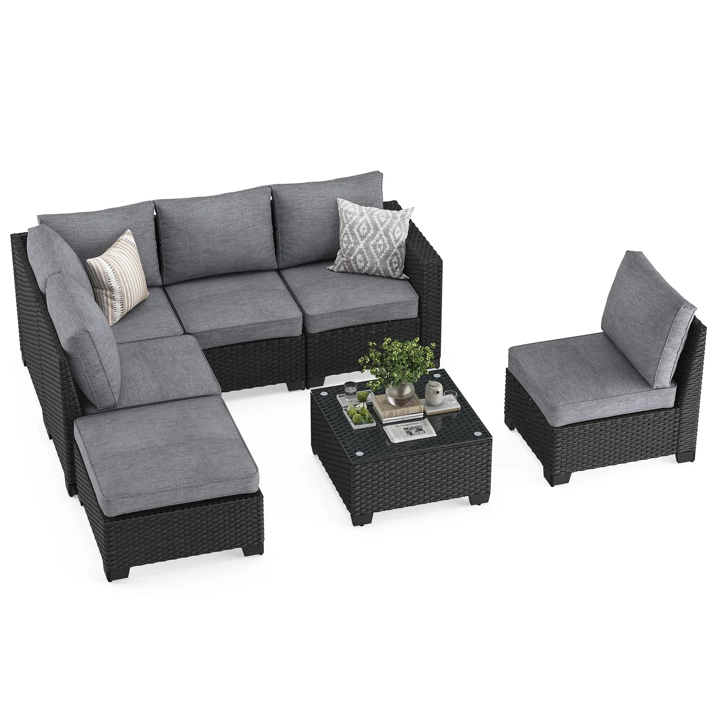 Patio Sectional Sofa Set With Ottoman Outdoor Furniture
