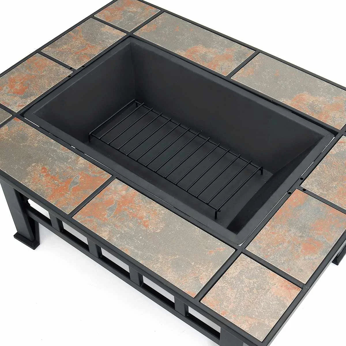 37" Outdoor Wood-Burning Fire Pit with Safety Screen, Steel Bowl & BBQ Grill Function