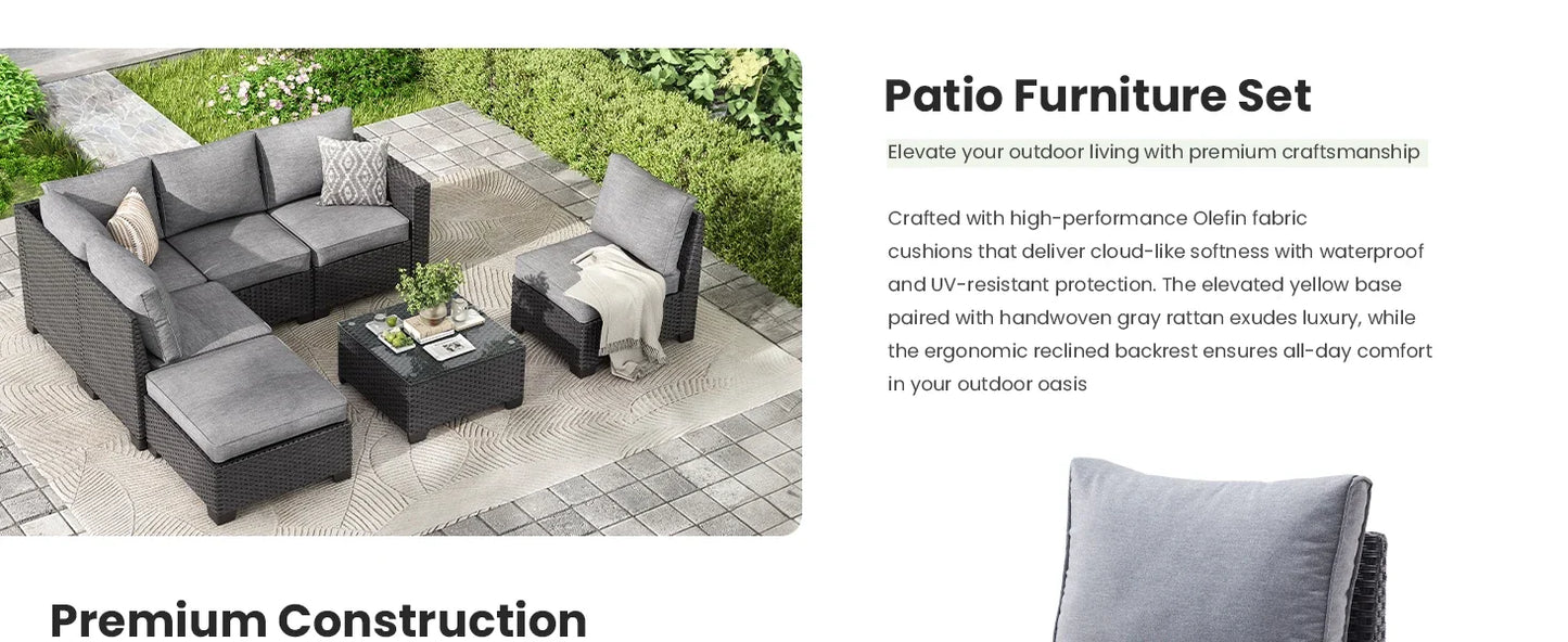 Patio Sectional Sofa Set With Ottoman Outdoor Furniture
