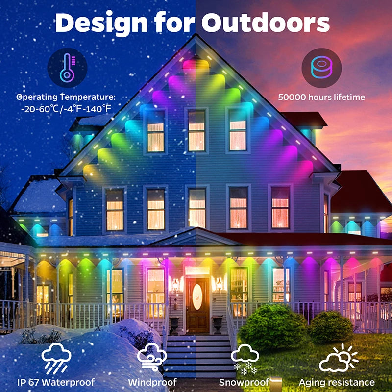Weather-Proof Wonder: Smart RGBIC Lights for Stunning Outdoor Scenes!