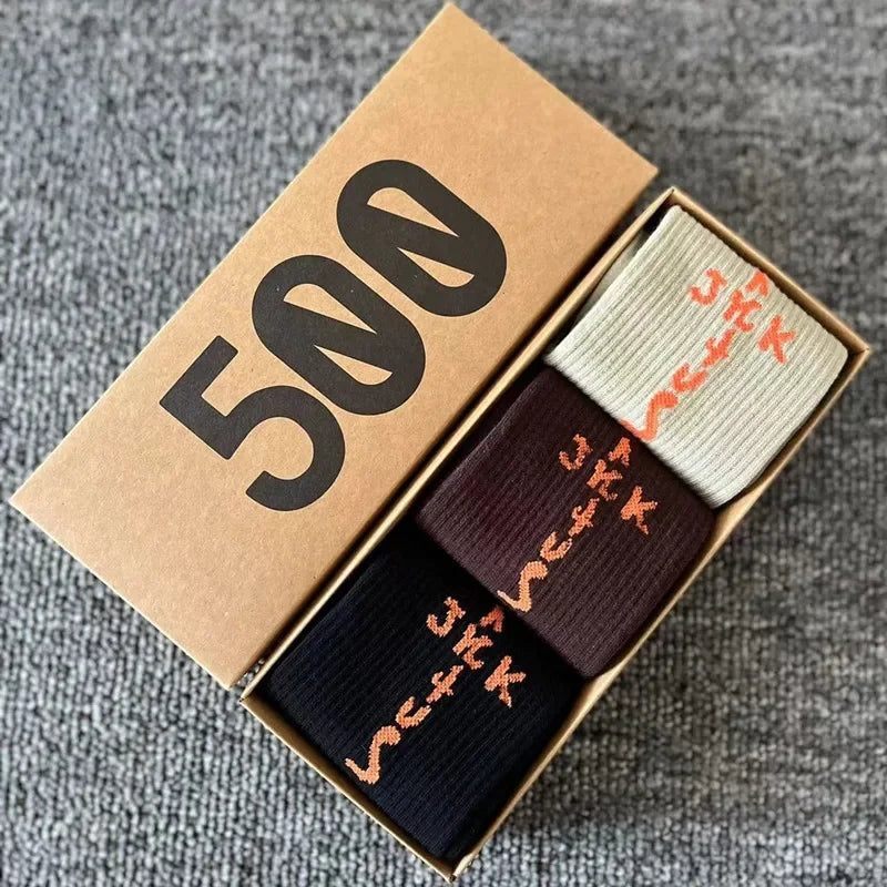Men's Sports Style Street Skateboards Crew Cactus Jack Hip Hop Harajuku Basketball 3 Pairs/Box Funny Socks For Women