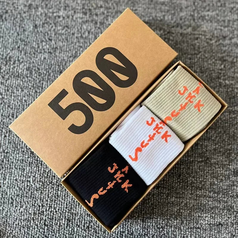 Men's Sports Style Street Skateboards Crew Cactus Jack Hip Hop Harajuku Basketball 3 Pairs/Box Funny Socks For Women