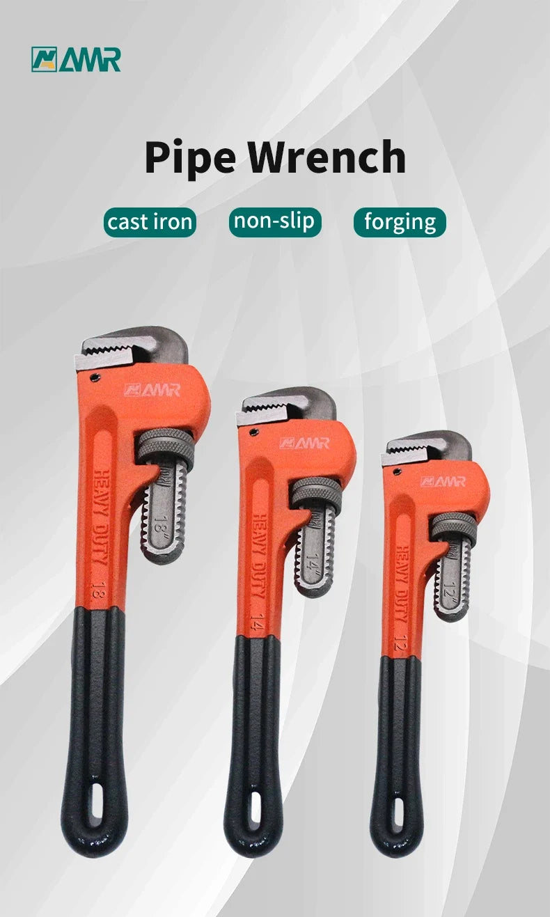 SmartGearPros Heavy Duty Pipe Wrench - 8/10/12/14/18 Inch Carbon Steel Plumbing Spanner Universal Adjustable Clamp