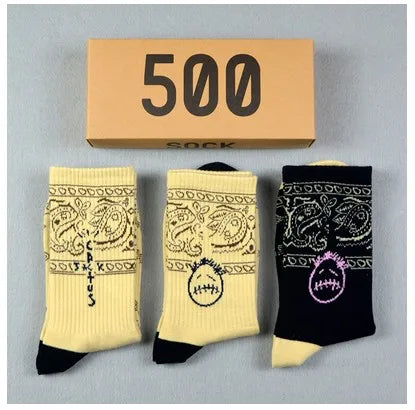 Men's Sports Style Street Skateboards Crew Cactus Jack Hip Hop Harajuku Basketball 3 Pairs/Box Funny Socks For Women