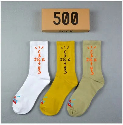 Men's Sports Style Street Skateboards Crew Cactus Jack Hip Hop Harajuku Basketball 3 Pairs/Box Funny Socks For Women
