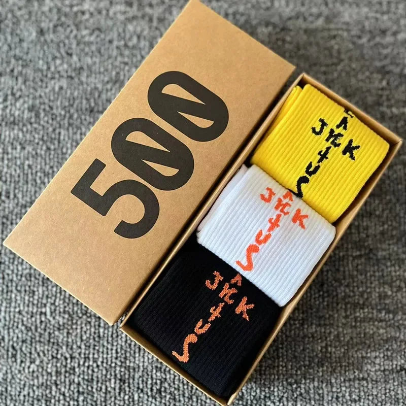 Men's Sports Style Street Skateboards Crew Cactus Jack Hip Hop Harajuku Basketball 3 Pairs/Box Funny Socks For Women
