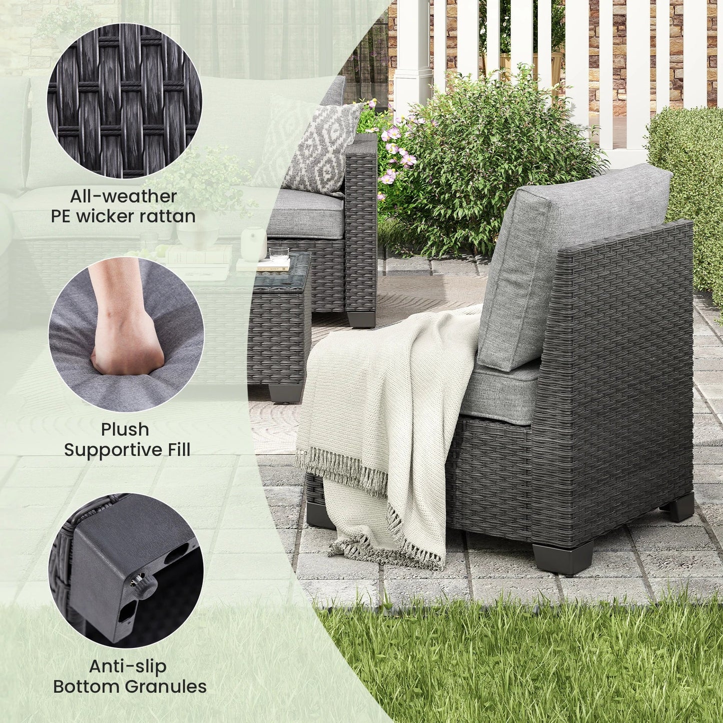 Patio Sectional Sofa Set With Ottoman Outdoor Furniture