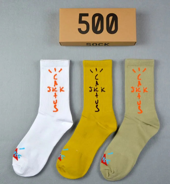 Men's Sports Style Street Skateboards Crew Cactus Jack Hip Hop Harajuku Basketball 3 Pairs/Box Funny Socks For Women
