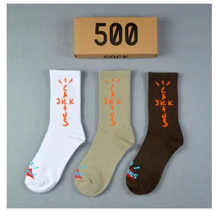 Men's Sports Style Street Skateboards Crew Cactus Jack Hip Hop Harajuku Basketball 3 Pairs/Box Funny Socks For Women