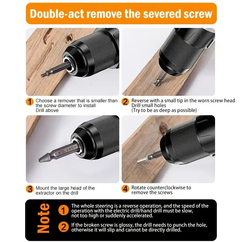 Damaged Screw Extractor Broken Bolt Stripped Set Double Head Tool Easy Out Removal Disassemble Stud Slip Teeth Demolish Remover