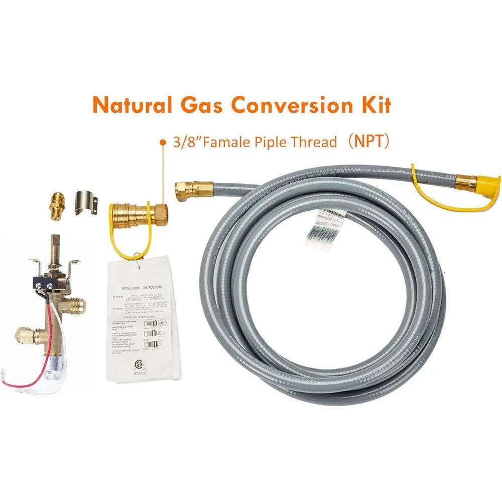 32.5-inch Fire Table with Natural Gas Conversion Kit, 50,000BTU Outdoor Modern Patio Fire Pit Table w/Square Burner Lid, Glass R