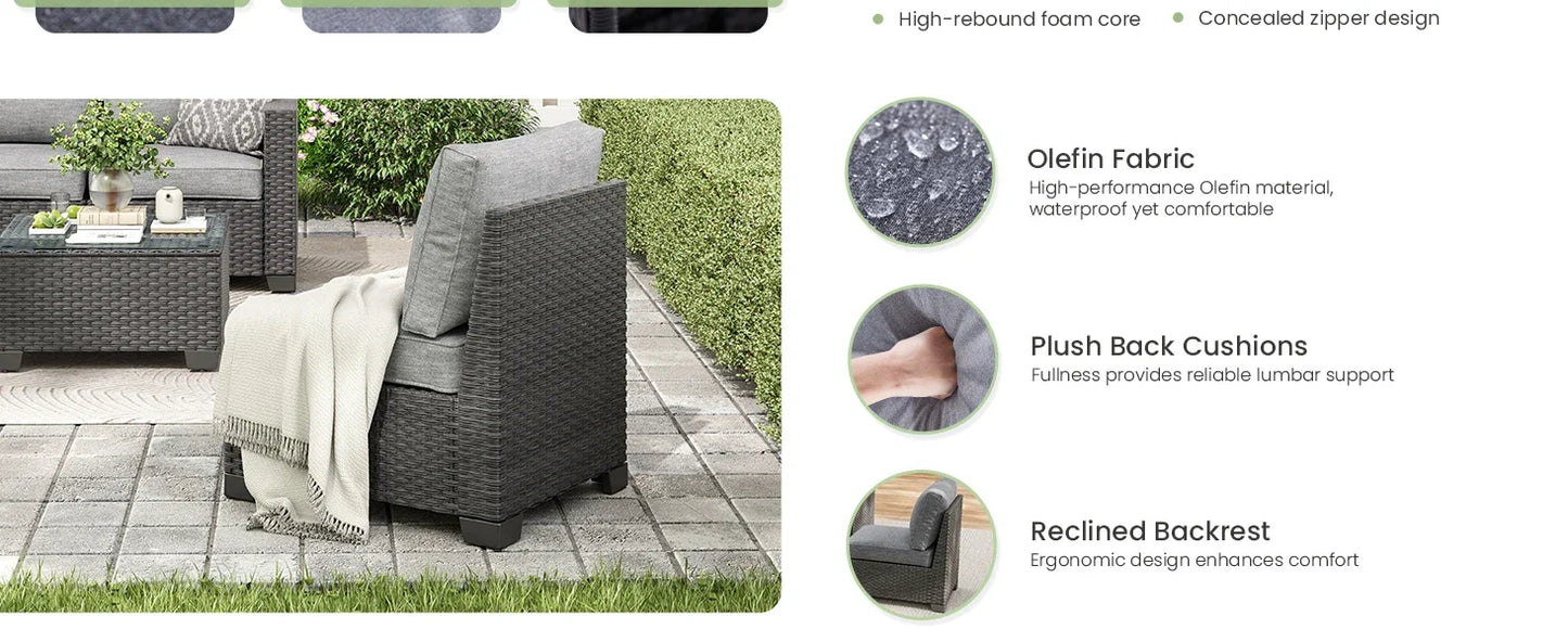 Patio Sectional Sofa Set With Ottoman Outdoor Furniture