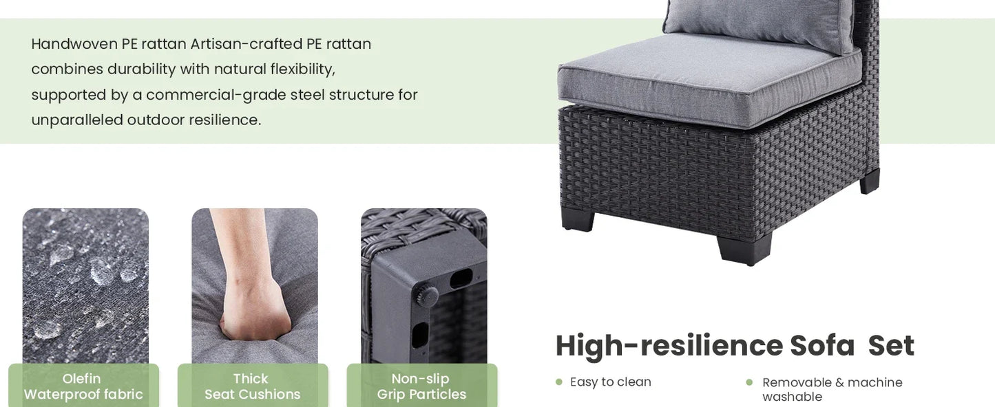 Patio Sectional Sofa Set With Ottoman Outdoor Furniture