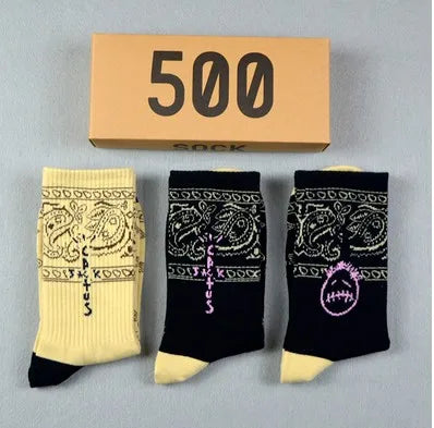 Men's Sports Style Street Skateboards Crew Cactus Jack Hip Hop Harajuku Basketball 3 Pairs/Box Funny Socks For Women