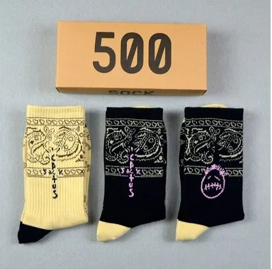 Men's Sports Style Street Skateboards Crew Cactus Jack Hip Hop Harajuku Basketball 3 Pairs/Box Funny Socks For Women