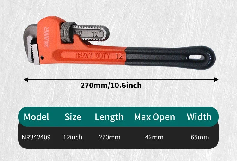 SmartGearPros Heavy Duty Pipe Wrench - 8/10/12/14/18 Inch Carbon Steel Plumbing Spanner Universal Adjustable Clamp