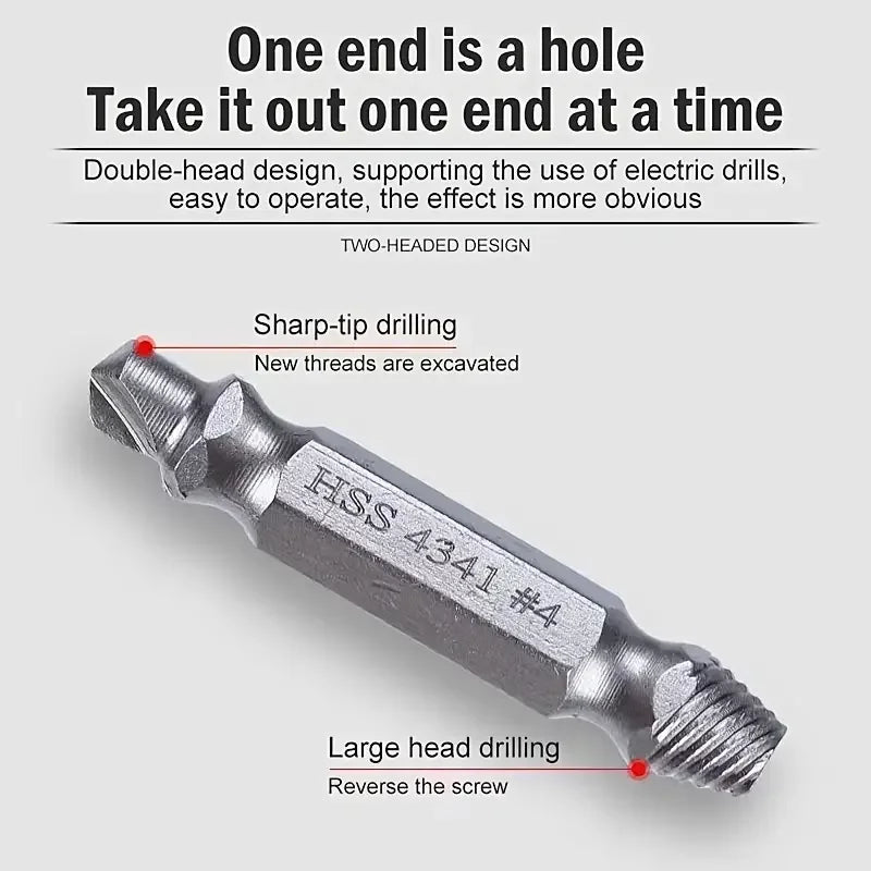 Damaged Screw Extractor Broken Bolt Stripped Set Double Head Tool Easy Out Removal Disassemble Stud Slip Teeth Demolish Remover