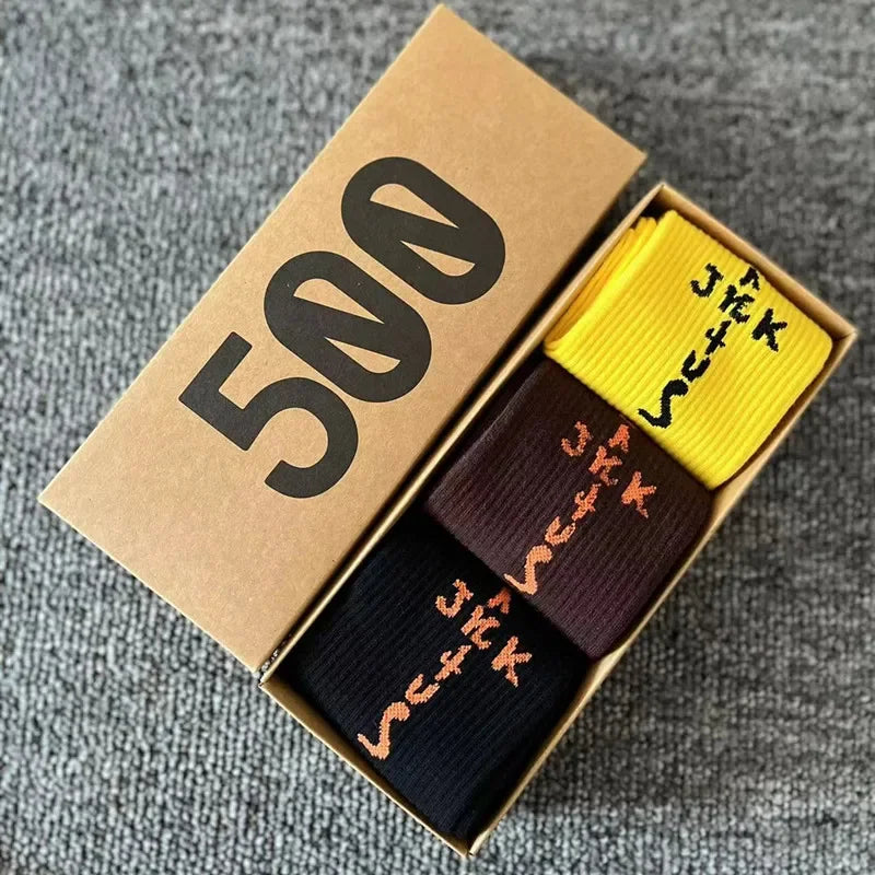 Men's Sports Style Street Skateboards Crew Cactus Jack Hip Hop Harajuku Basketball 3 Pairs/Box Funny Socks For Women