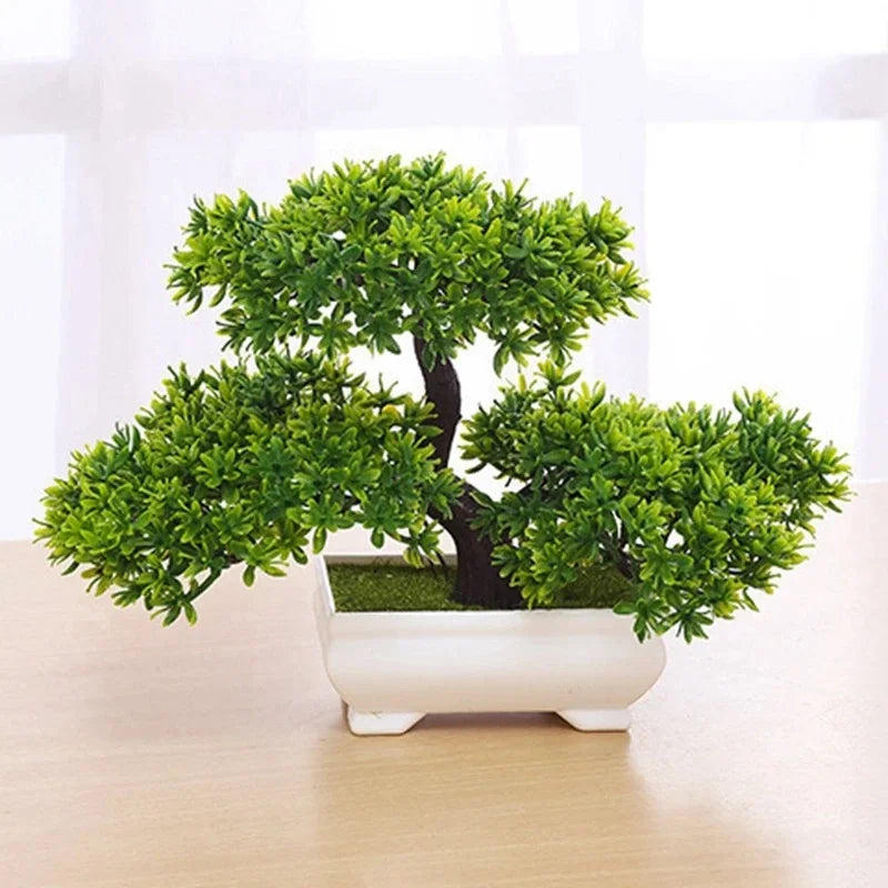 1Pcs Green Artificial Plants Bonsai Plastic Tree Fake Flower for Home Bedroom Decor Table Garden Decoration Outdoor Ornament