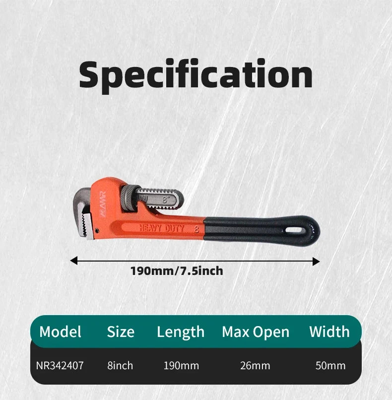 SmartGearPros Heavy Duty Pipe Wrench - 8/10/12/14/18 Inch Carbon Steel Plumbing Spanner Universal Adjustable Clamp