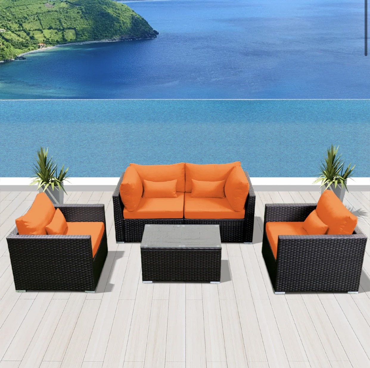 Orange Outdoor Modern Wicker Patio Furniture Sofa Set 5 Piece Five