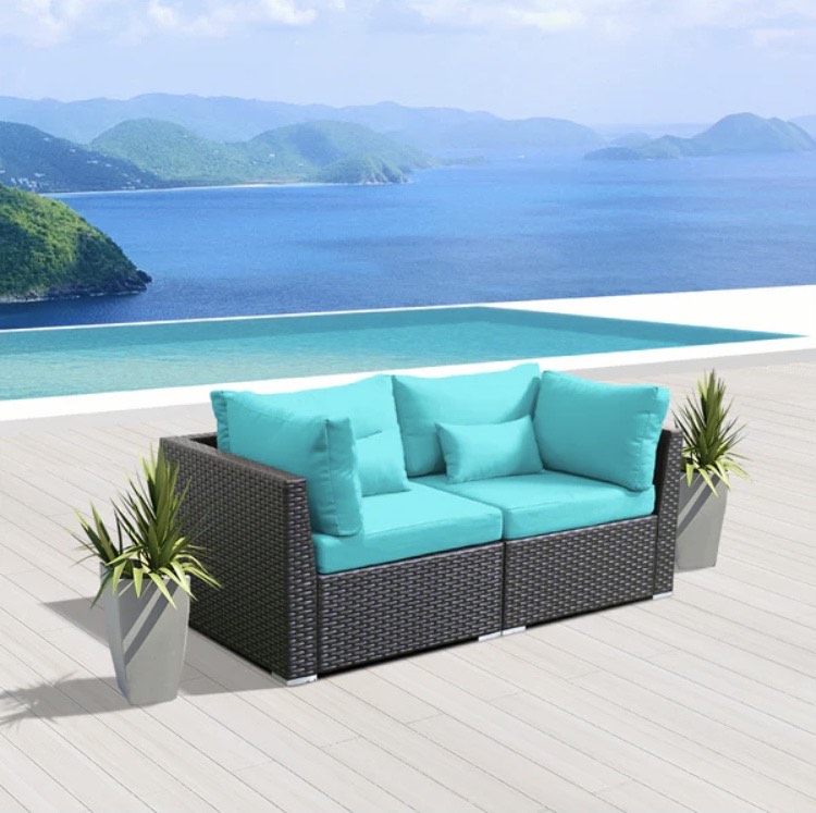 Turquoise Outdoor Furniture Love Seat Modern Patio Wicker Set 2 Piece Two