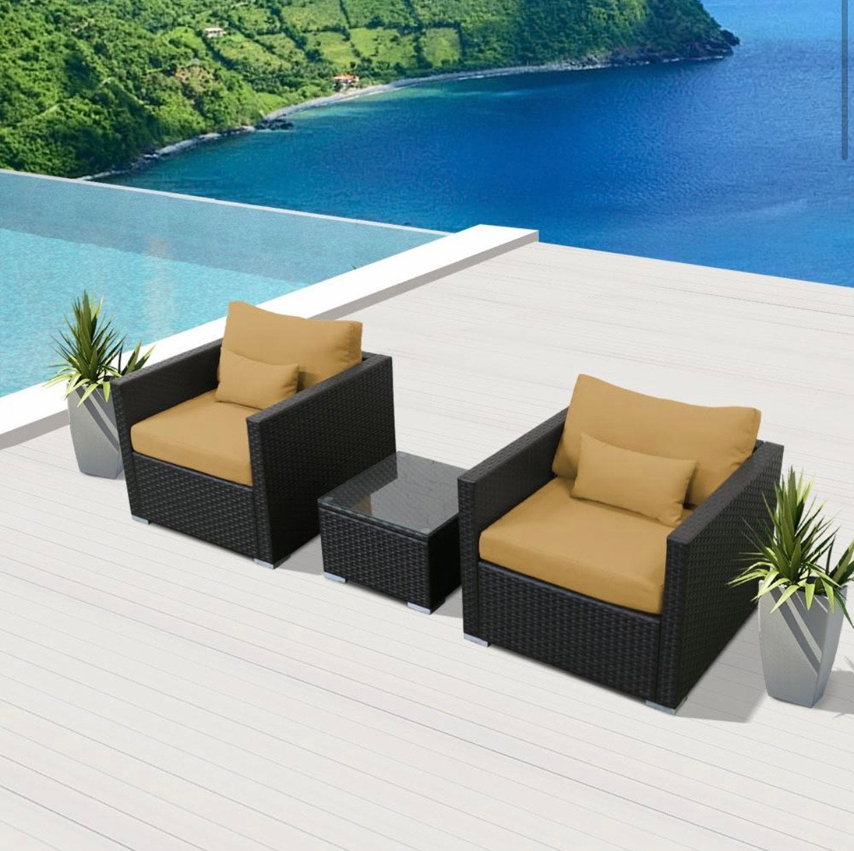 Beige Dark Brown 2D Replacement Cushion Covers Outdoor Furniture Set (Without Foam Insis)