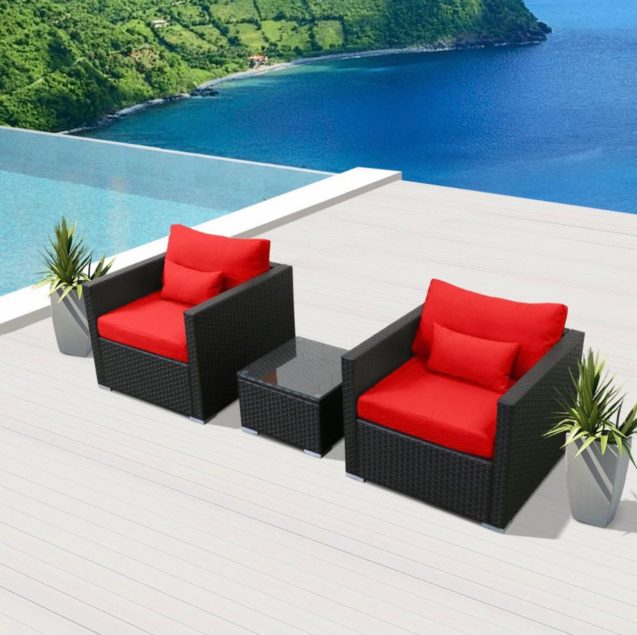 Crimson Red 2D Replacement Cushion Covers Outdoor Furniture Set (Without Foam Insis)