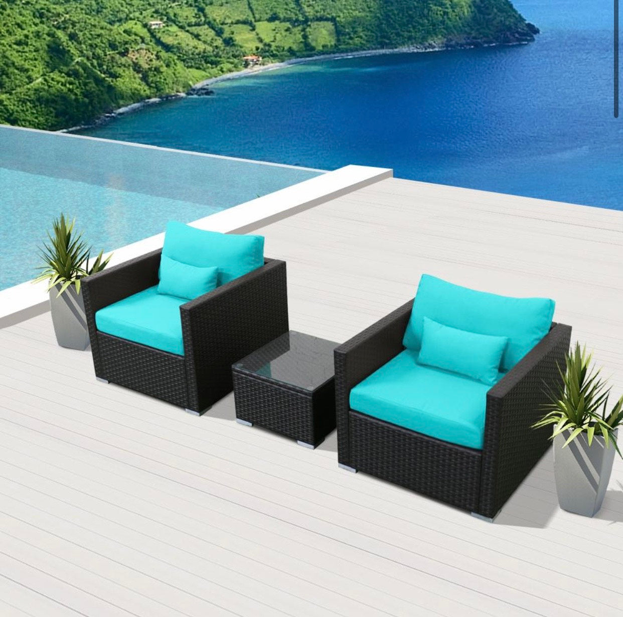 Blue Turquoise 2D Replacement Cushion Covers Outdoor Furniture Set (Without Foam Insis)