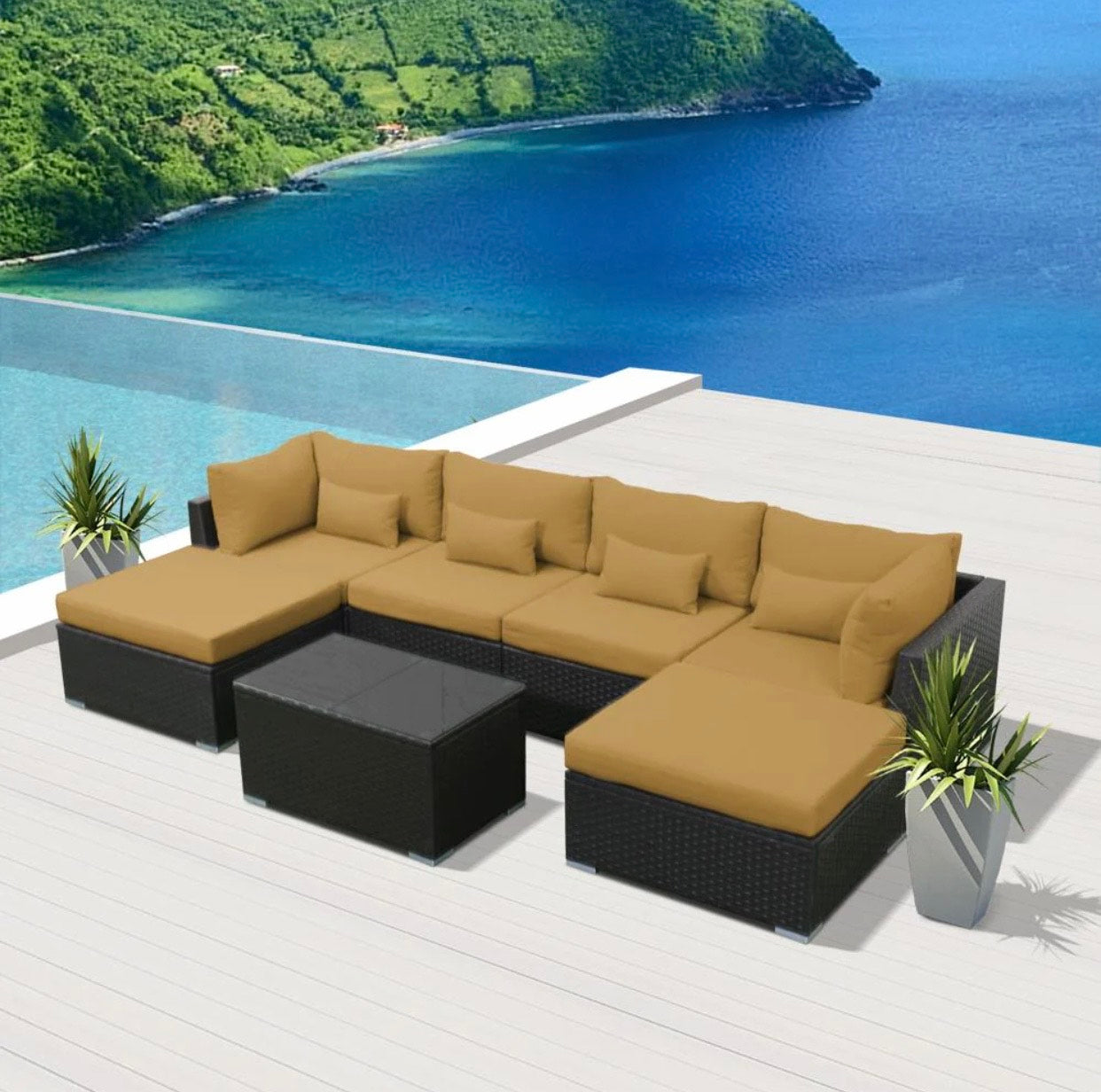 Beige Dark Brown 7C Replacement Cushion Covers Outdoor Patio Furniture Set (Without Foam Insis)