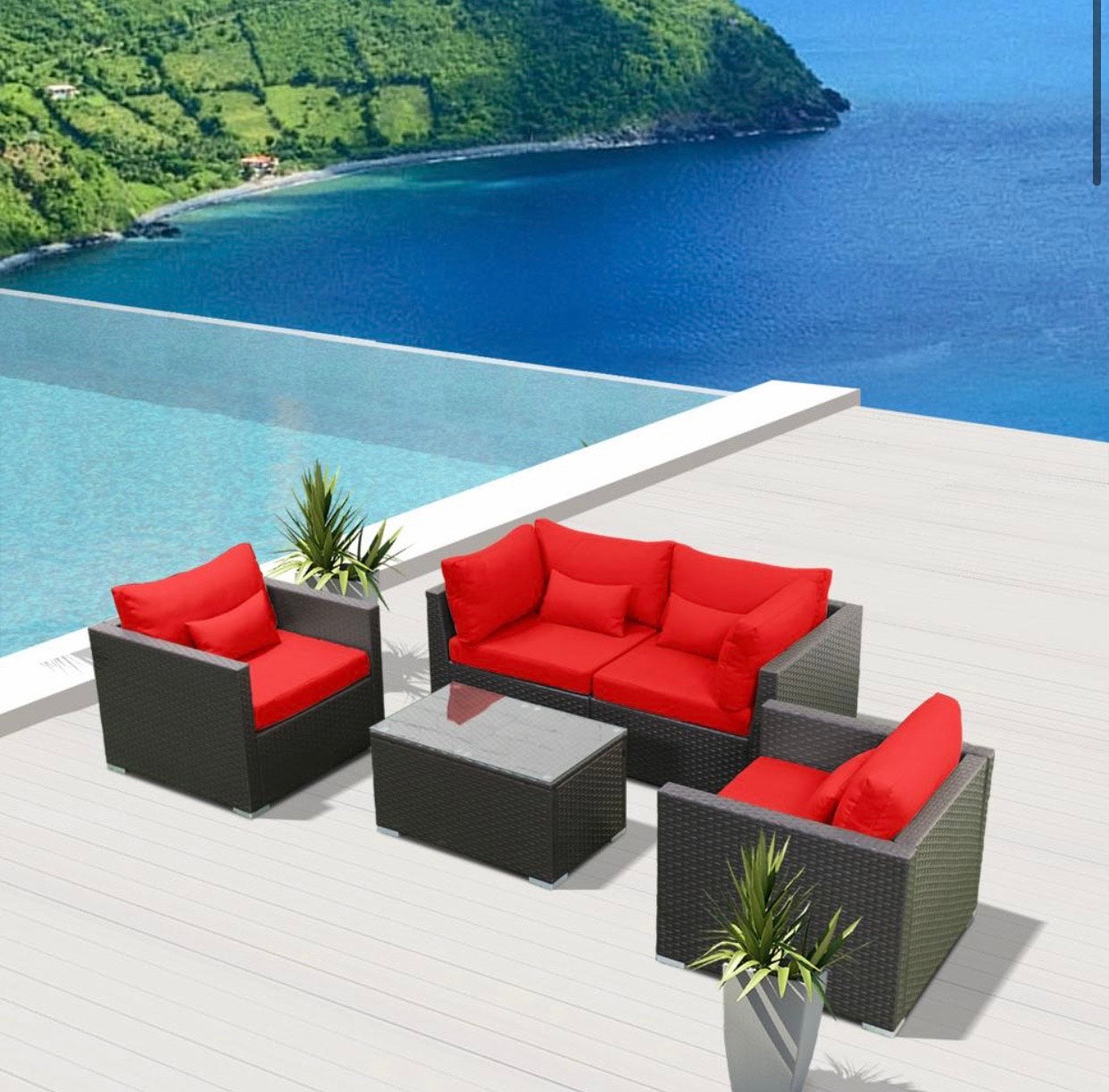 Crimson Red 2C2D Replacement Cushion Covers Patio Furniture Set (Without Foam Insis)