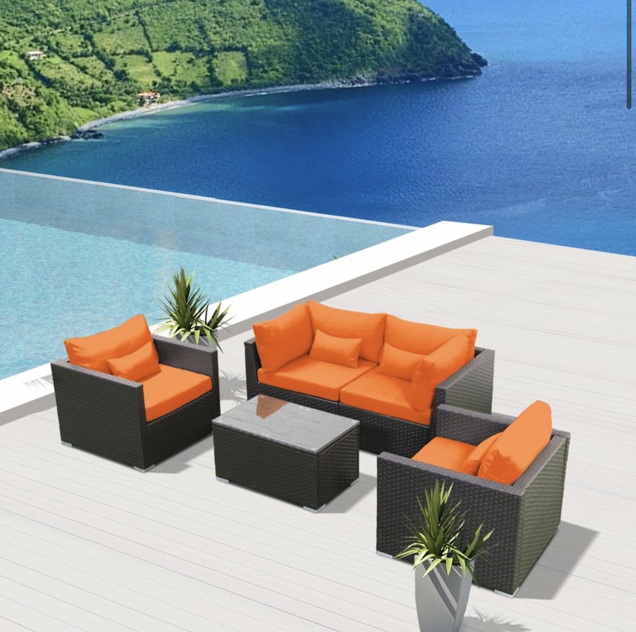 Orange 2C2D Replacement Cushion Covers Patio Furniture Set (Without Foam Insis)