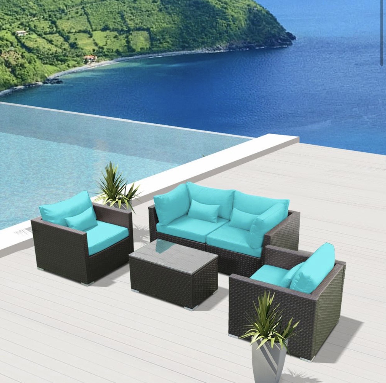 Blue Turquoise 2C2D Replacement Cushion Covers Patio Furniture Set (Without Foam Insis)