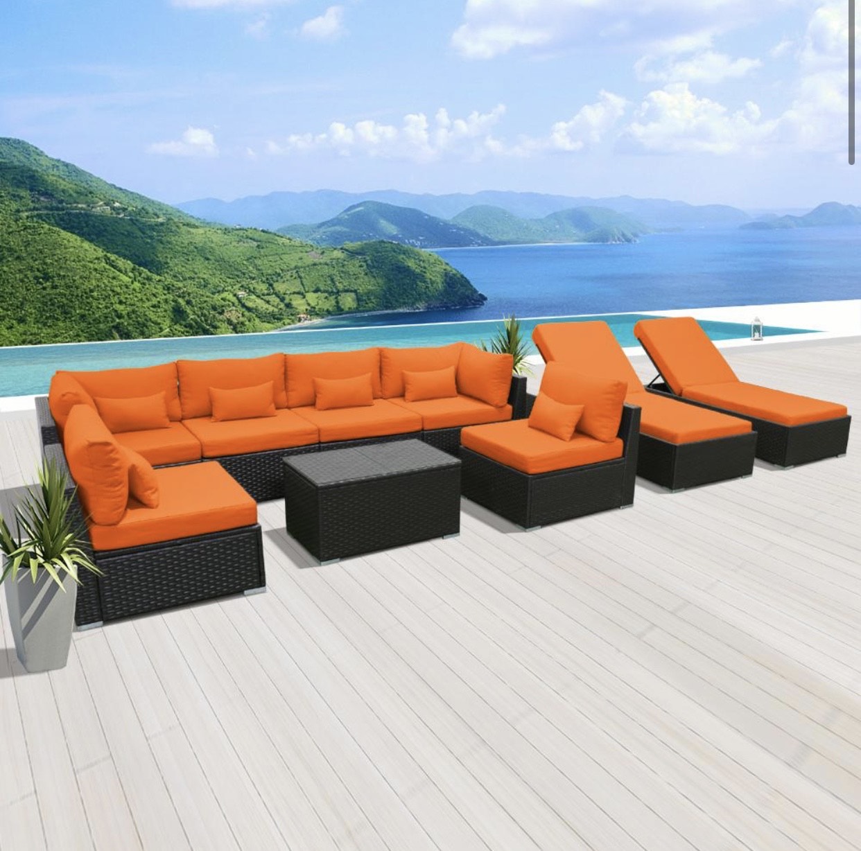 Orange 7G2A Replacement Cushion Cover Outdoor Patio Wicker Sofa Furniture Set (Without Foam Insis)