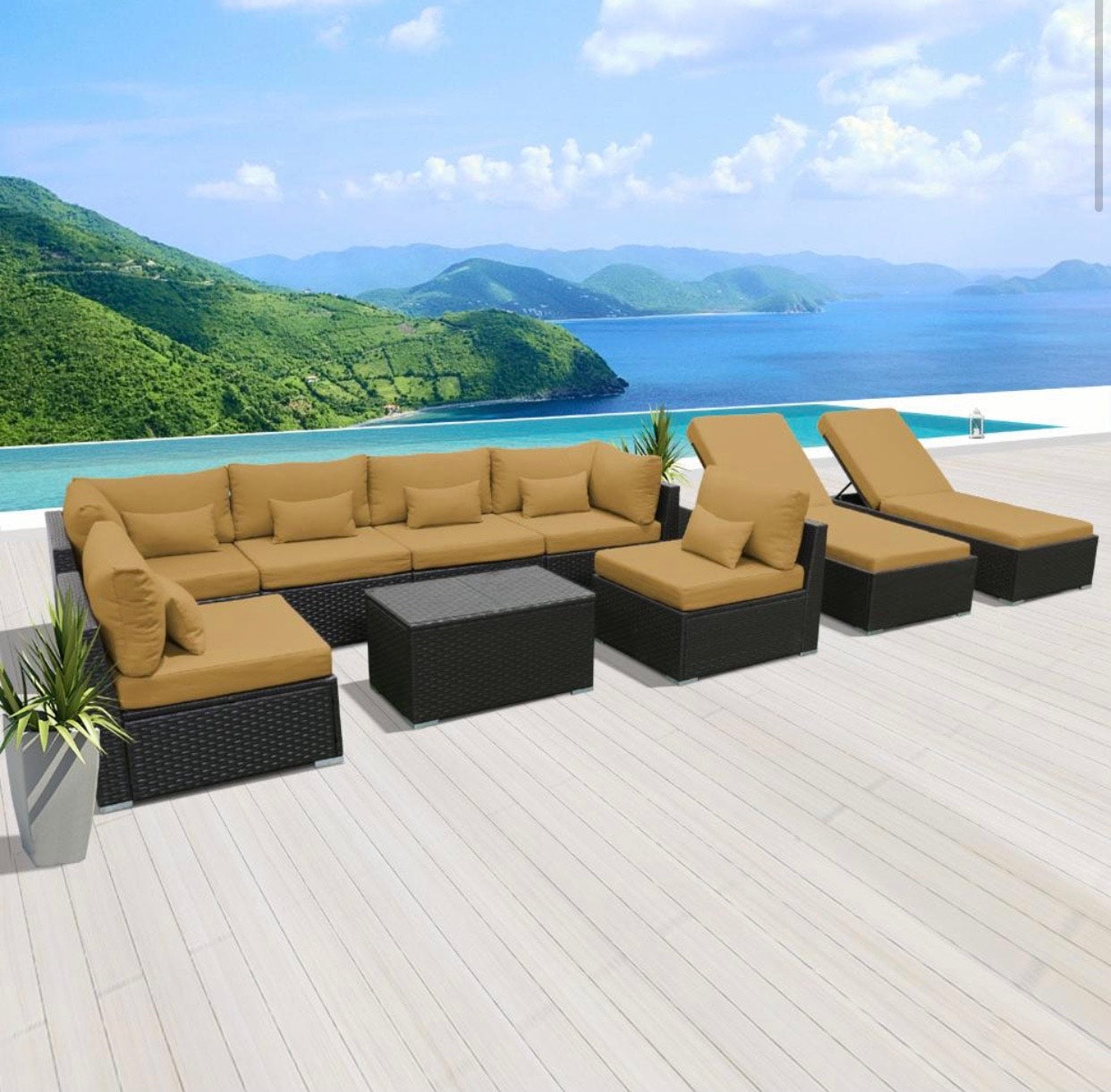Beige Dark Brown 7G2A Replacement Cushion Cover Outdoor Patio Wicker Sofa Furniture Set (Without Foam Insis)