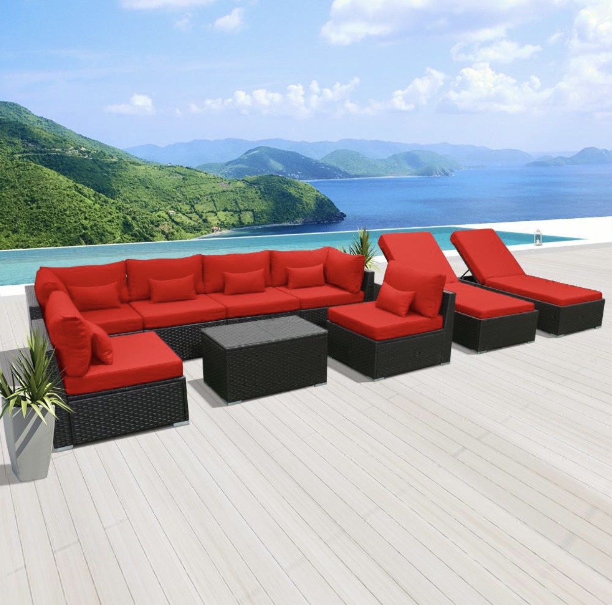 Crimson Red 7G2A Replacement Cushion Cover Outdoor Patio Wicker Sofa Furniture Set (Without Foam Insis)