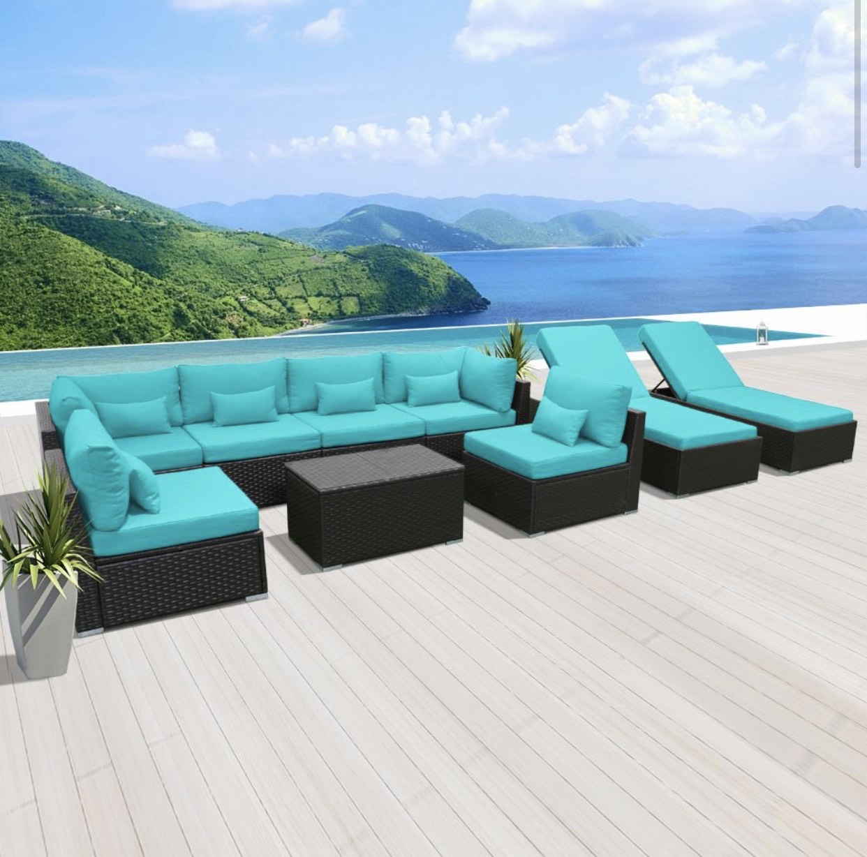 Blue Turquoise 7G2A Replacement Cushion Cover Outdoor Patio Wicker Sofa Furniture Set (Without Foam Insis)