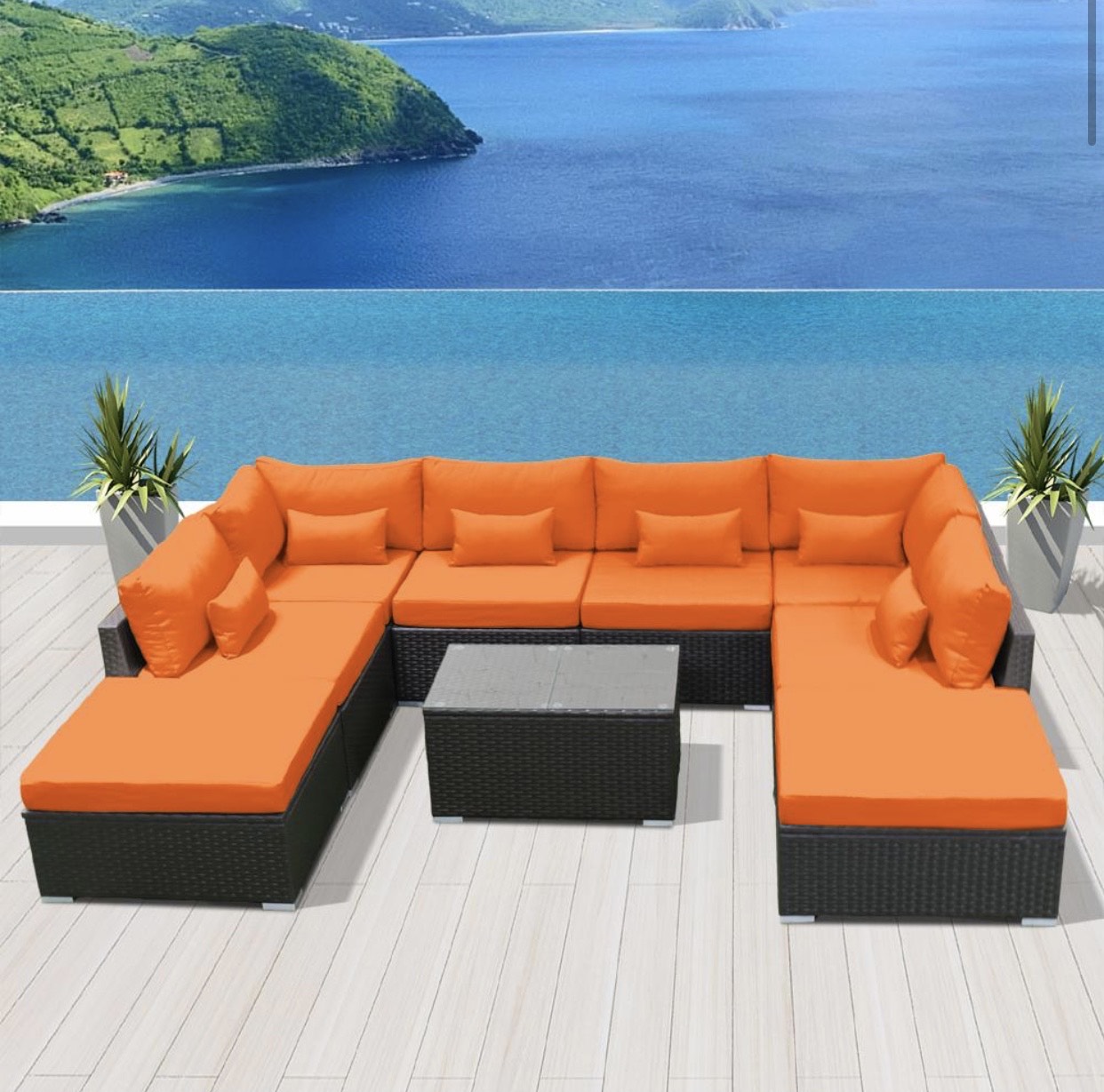 Orange 9C Replacement Cushion Covers Outside Furniture Set (Without Foam Insis)