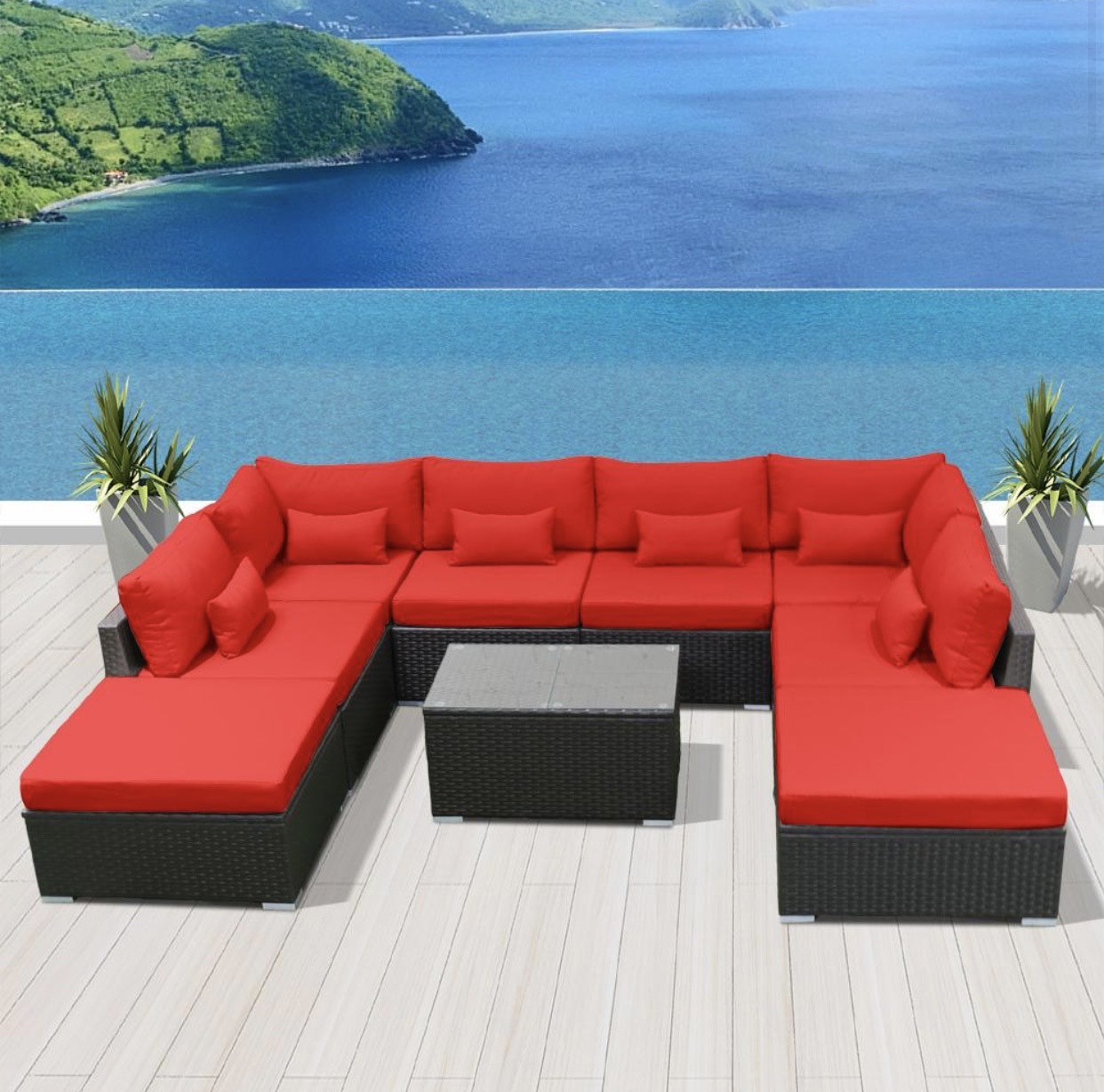 Crimson Red 9C Replacement Cushion Covers Outside Furniture Set (Without Foam Insis)