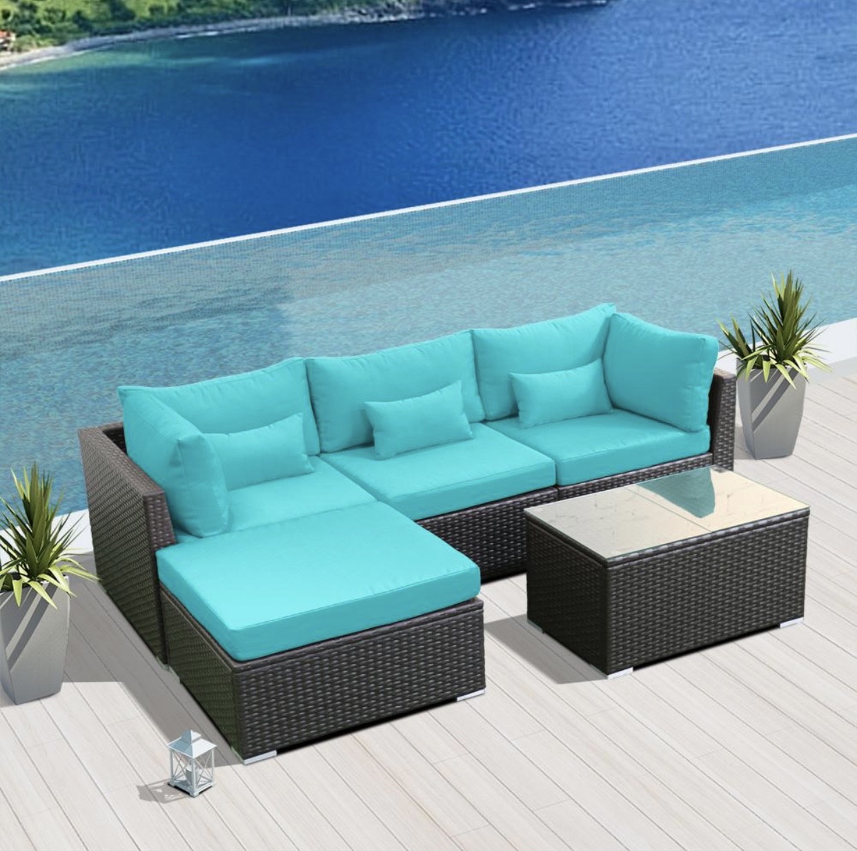 Blue Turquoise 5H Replacement Cushion Covers Set (Without Foam Insis)