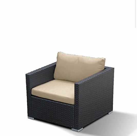 Khaki Light Beige Club Chair Outdoor Patio Furniture Espresso Brown Wicker