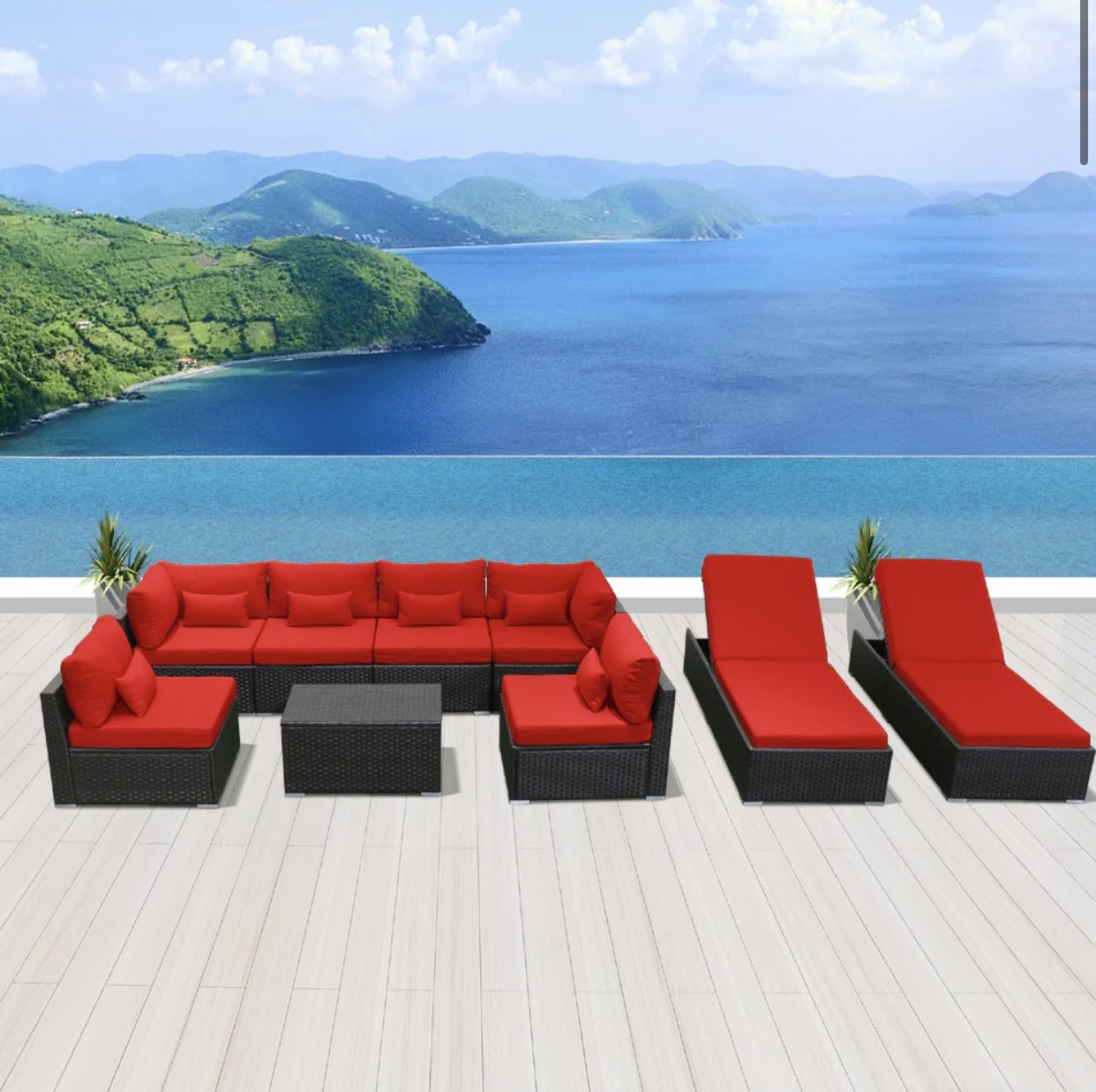 Crimson Red Outdoor Modern Patio Wicker Furniture Sofa Set Laguna Beach 9 Piece Nine