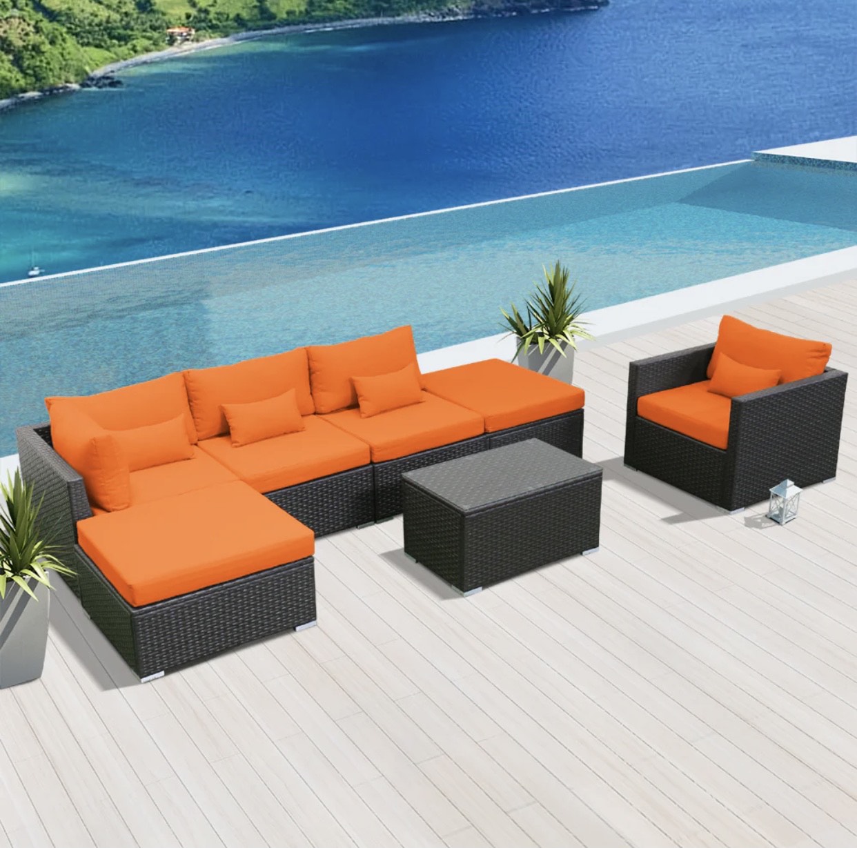 Orange Outdoor Wicker Patio Furniture Sofa Set 7 Seven Piece