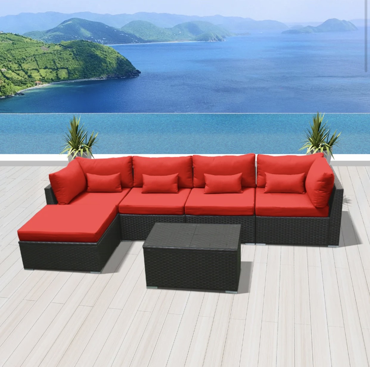 Red Big Modern Wicker Patio Furniture Sofa Set Six Piece 6