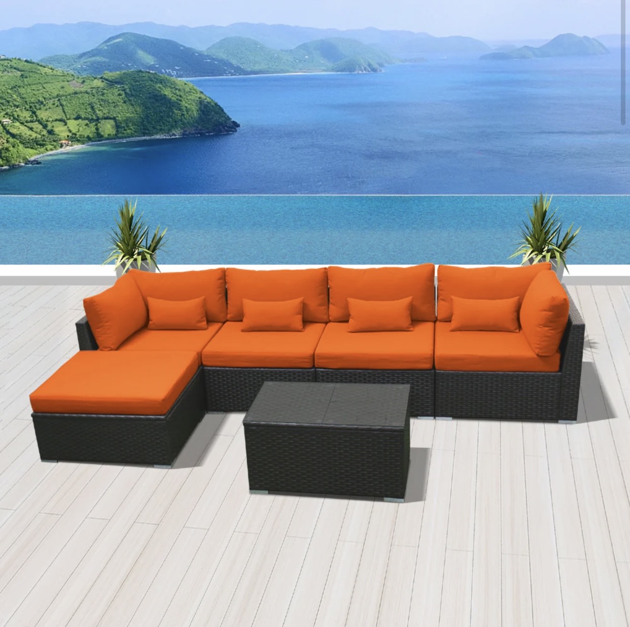Orange Big Modern Wicker Patio Furniture Sofa Set Six Piece 6