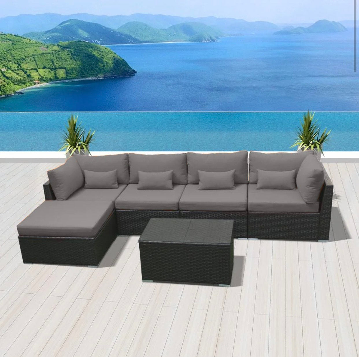 Grey Light Gray Big Modern Wicker Patio Furniture Sofa Set Six Piece 6