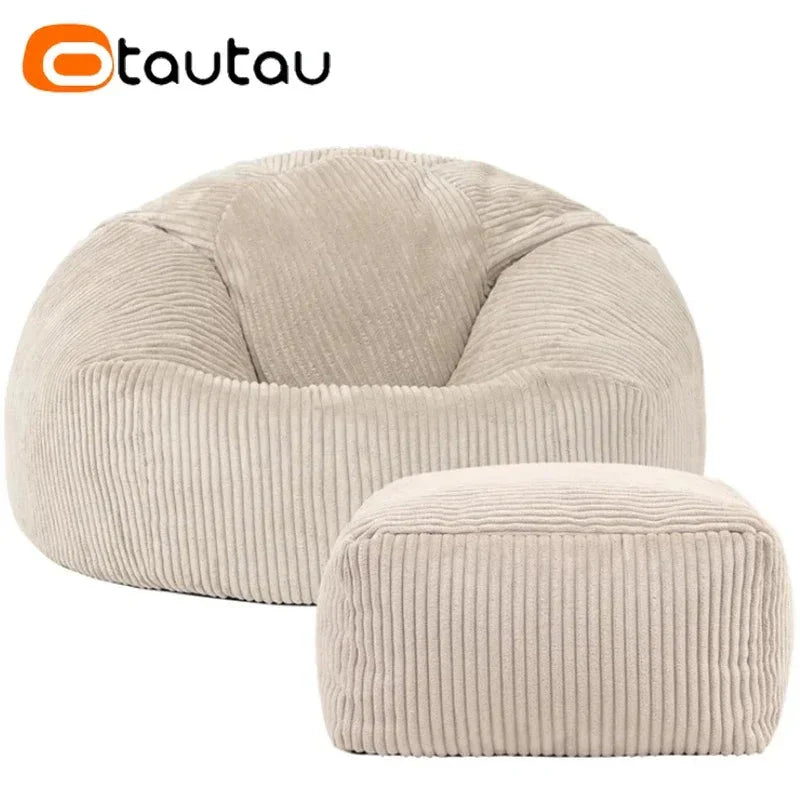 OTAUTAU Corduroy Bean Bag Pouf Cover Without Filler Lazy Floor Beanbag Chair Sac Puff Ottoman Lounger Frameless Furniture DD025