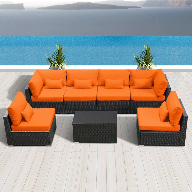 Orange Outdoor Wicker Furniture (Espresso Brown) El Segundo 7 Piece Seven