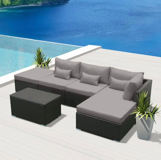 Grey Light Gray Rattan Outdoor Garden Furniture Sets in 6 Pieces Six